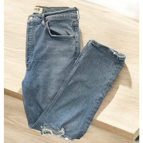 Agolde | high rise distressed cropped Riley in medium wash | size 29 - Picture 1 of 8